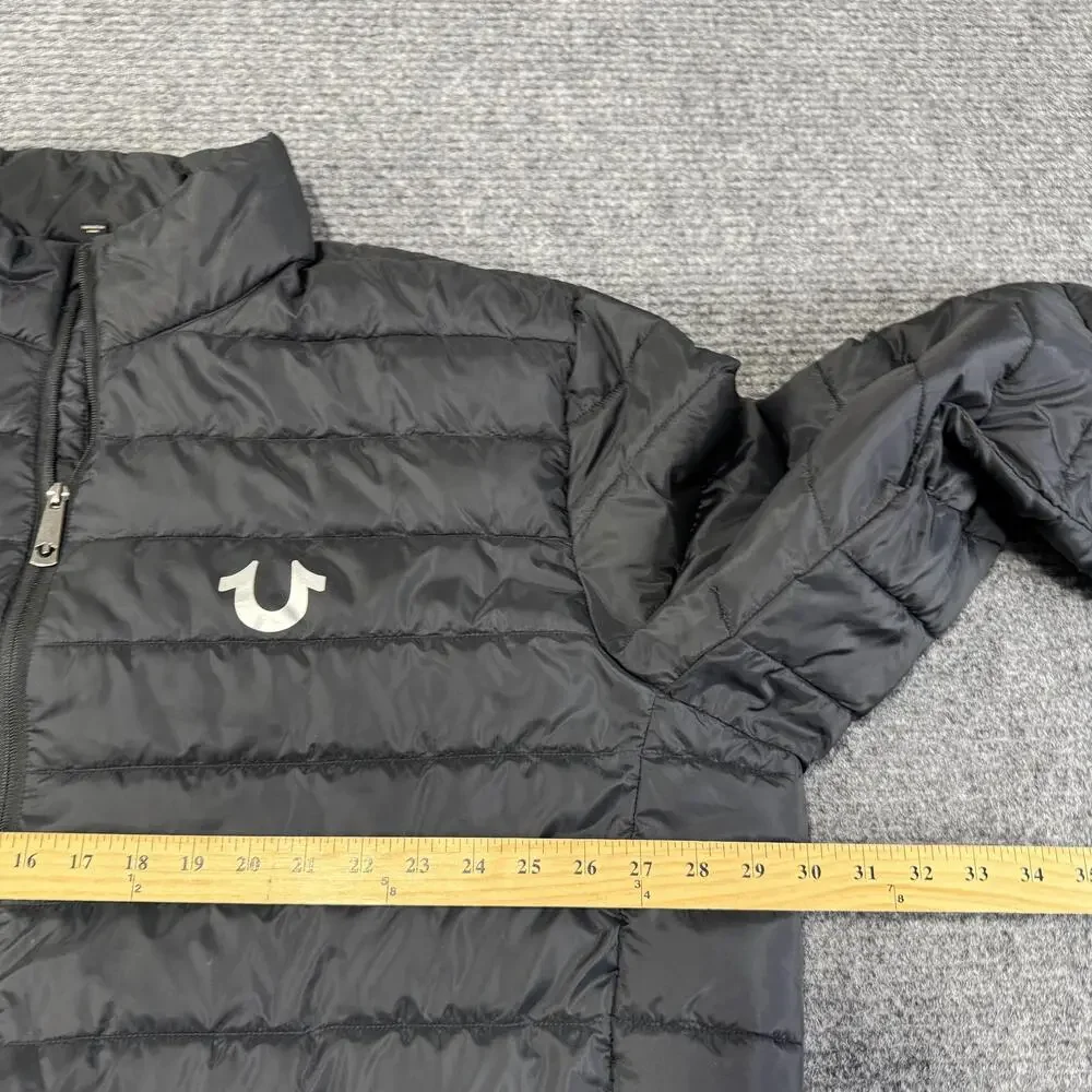 True Religion Jacket Mens 3XL Black Light Puffer Quilted Full Zip Horseshoe Logo